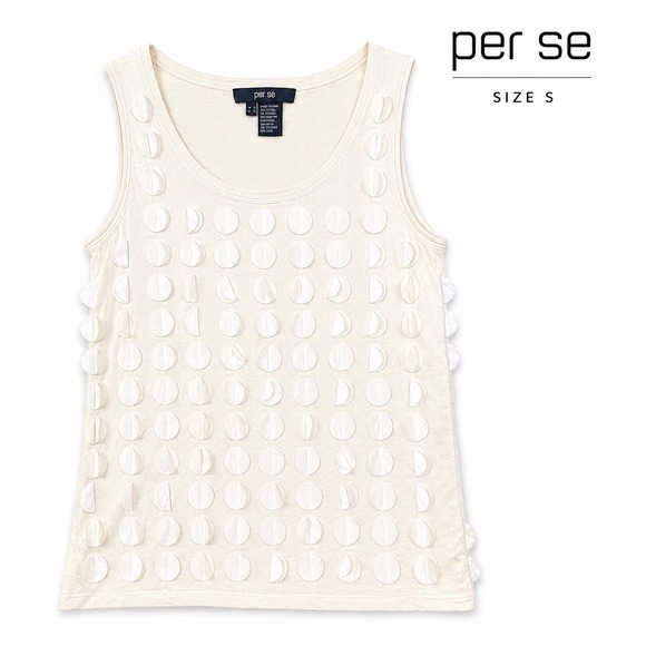 Per Se Tops - Per Se Silk Blend Textured Dot Tank Top Womens S Ivory Sleeveless Applique Knit